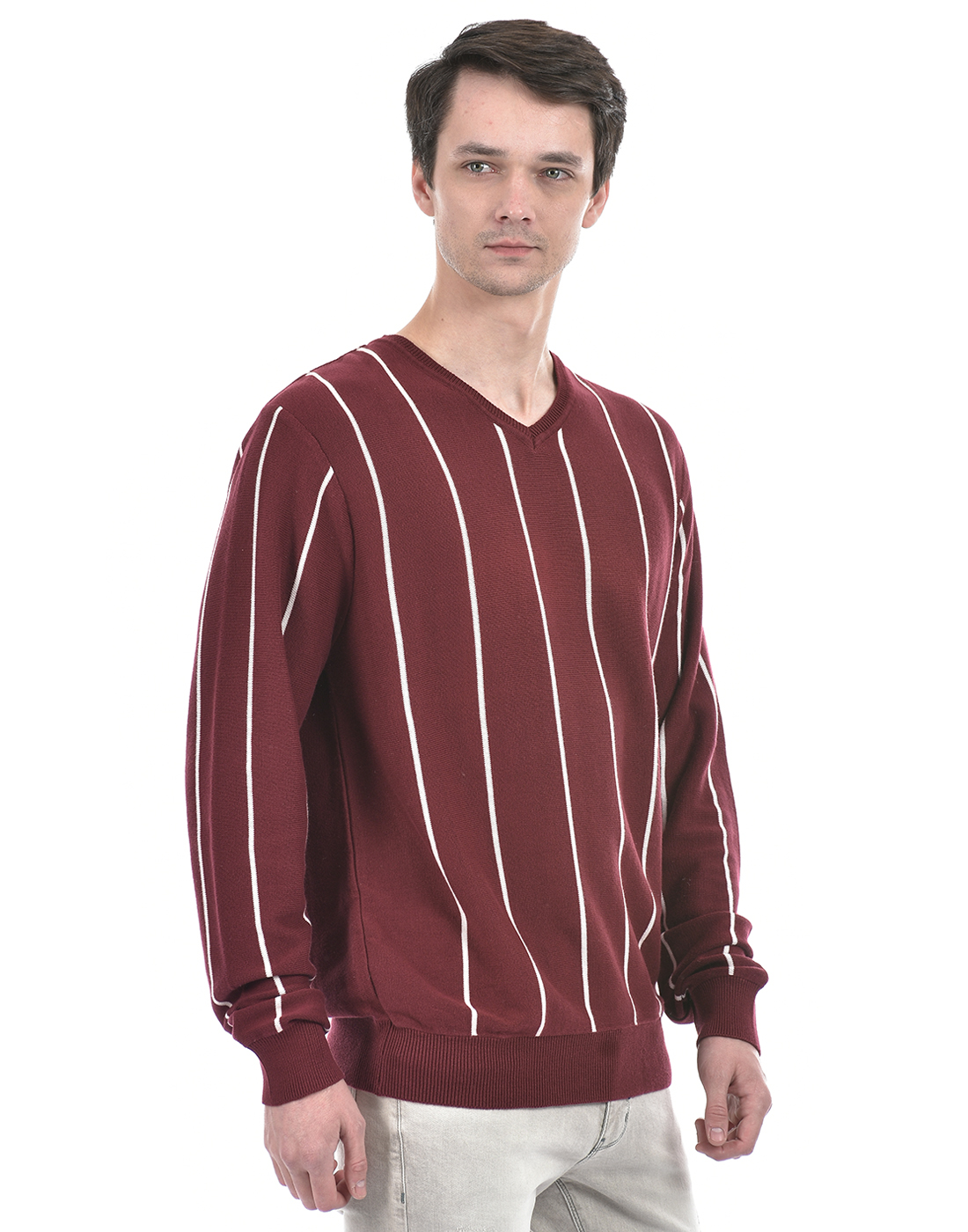 Numero Uno Men Striped Maroon Sweater